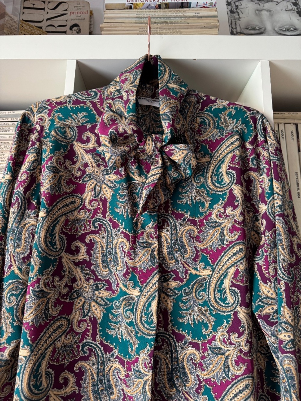 Vintage Alfred Dunner Paisley Tie Neck Pussybow Blouse 80s Top Whimsygoth M-L